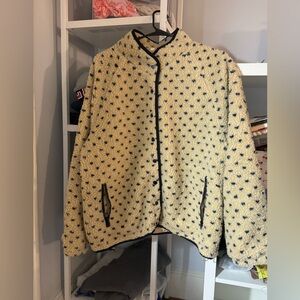 Cozy Teddy Jacket in Cream with Navy Dot Trim
